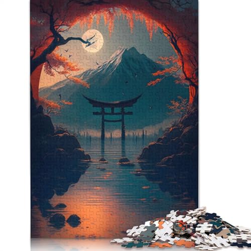 Kirschblüten-Torii-Tor-Puzzle für Erwachsene, 1000 Teile, 100 Prozent recycelte Holzplatte, Denkpuzzles für Erwachsene, für Jungen oder Mädchen, 1000 Teile (75 x 50 cm) von LMYmoney