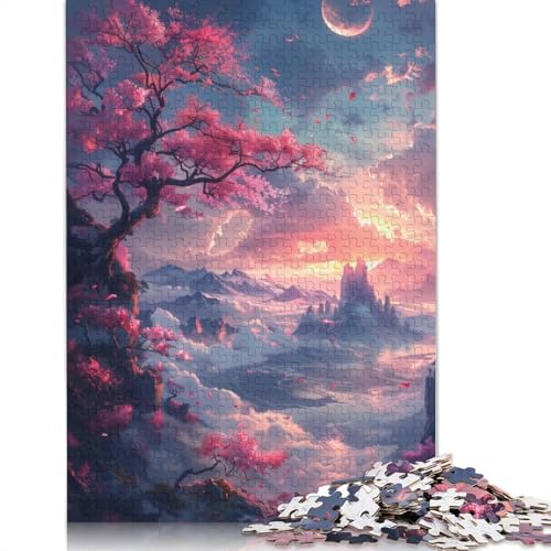 Kirschblüten auf der Klippe, 1000 Teile, Holzpuzzle für Erwachsene, Puzzle, Lernspiel, Herausforderungsspielzeug, 1000 Teile (75 x 50 cm) von LMYmoney