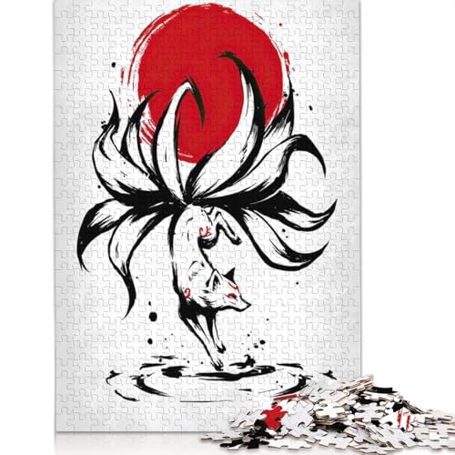 Kitsune Nine Tailed Fox Puzzle für Erwachsene, 1000 Teile, 100 Prozent recycelte Holzplatte, Denksportaufgaben für Erwachsene, für Jungen oder Mädchen, 1000 Teile (75 x 50 cm) von LMYmoney
