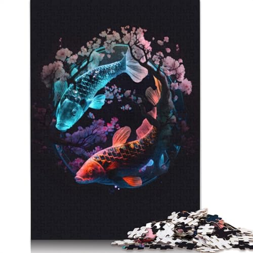 Koi-Fisch-Neon, 520-teiliges Puzzle für Erwachsene, 100% recycelte Holzplatte, schwierige Puzzles für Frauen und Männer, 520 Teile (52 x 38 cm) von LMYmoney