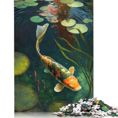 Koi-Fische Schwimmen im Teich, Puzzle, rechteckig, aus Pappe, Geschenk für Kinder ab 12 Jahren, 520 Teile (52 x 38 cm) von LMYmoney