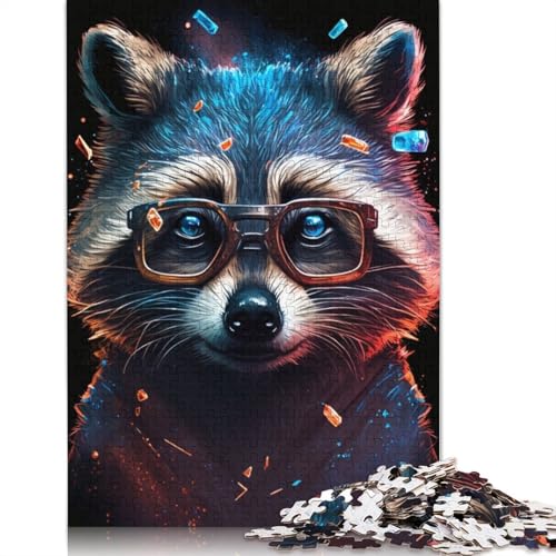 Kosmischer Waschbär mit Brille, Puzzle, DIY-Spiel, Premium-Karton-Puzzle für Frauen und Männer, 1000 Teile (75 x 50 cm) von LMYmoney