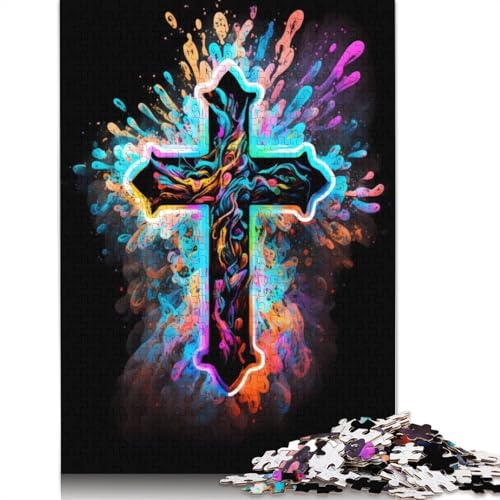 Kreuz-Aquarellkunst, 1000-teiliges Puzzle für Erwachsene, kreative Spiele, Herren-Puzzle, Geschenke für Erwachsene Kinder, 1000 Teile (75 x 50 cm) von LMYmoney