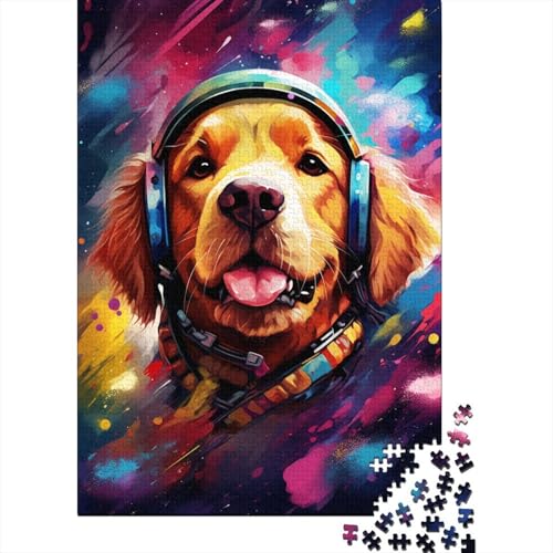 Künstlerisches Astronauten-Golden Retriever-Puzzle, Denksportaufgabe für Kinder und Erwachsene ab 12 Jahren, 1000 Teile (38 x 26 cm) von LMYmoney
