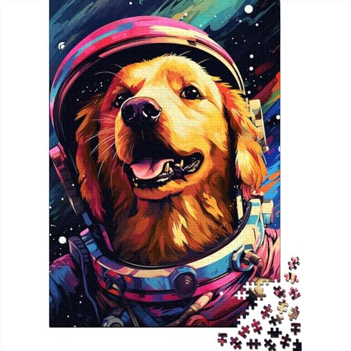 Künstlerisches Astronauten-Golden Retriever-Puzzle, anspruchsvolle Familienspiele, Puzzle für Erwachsene und Kinder, Geburtstagsgeschenk, 1000 Teile (75 x 50 cm) von LMYmoney