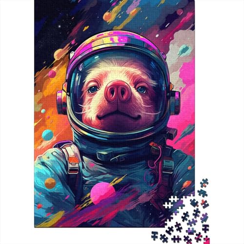 Künstlerisches Astronautenschwein-Puzzle, Denksportaufgabe, Premium-Karton-Puzzle für Kinder und Erwachsene ab 12 Jahren, 1000 Teile (38 x 26 cm) von LMYmoney