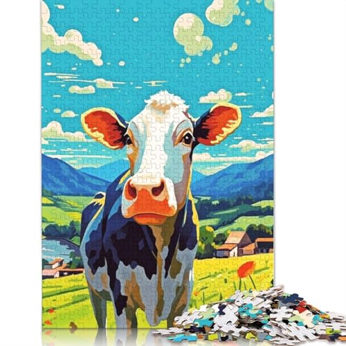 Kuhporträt-Puzzle, rechteckig, Pappe, 100% recycelter Karton, Puzzle für Erwachsene und Kinder, 1000 Teile (26 x 38 cm) von LMYmoney