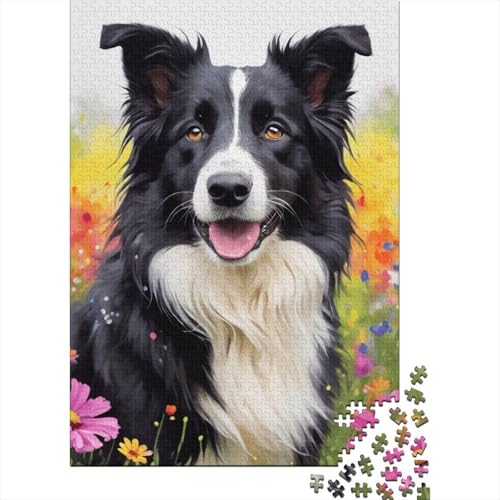 Kunst-Puzzle mit Blumen und Hunden, rechteckig, aus Pappe, 100% recyceltem Karton, Puzzle für Erwachsene, 1000 Teile (38 x 26 cm) von LMYmoney
