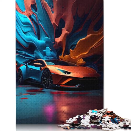 Kunst-Sportwagen-Puzzle, rechteckiges Holzbrett, 100 Prozent recyceltes Holzpuzzle für Erwachsene und Kinder, Geschenke, 1000 Teile (75 x 50 cm) von LMYmoney