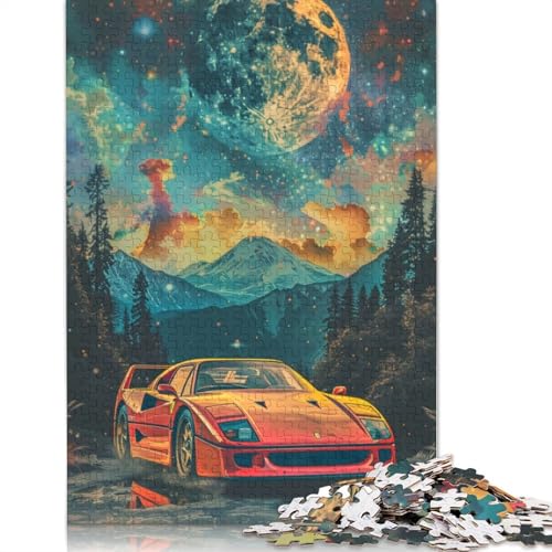 Kunst-Sportwagen-Puzzle, rechteckiges Holzbrett, 100 Prozent recyceltes Holzpuzzle für Erwachsene und Kinder, Geschenke, 1500 Teile (85 x 57 cm) von LMYmoney