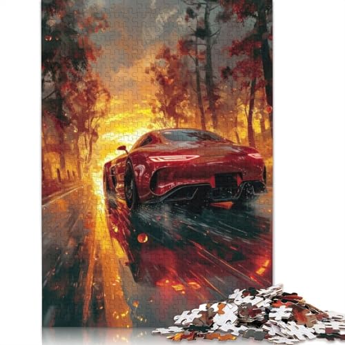 Kunst-Sportwagen-Puzzle, rechteckiges Holzbrett, 100 Prozent recyceltes Holzpuzzle für Erwachsene und Kinder, Geschenke, 1500 Teile (85 x 57 cm) von LMYmoney
