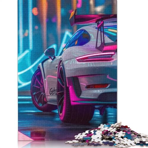 Kunst-Sportwagen-Puzzle, rechteckiges Holzbrett, 100% recyceltes Holzpuzzle für Erwachsene, Kindertagsgeschenke, 1500 Teile (85 x 57 cm) von LMYmoney