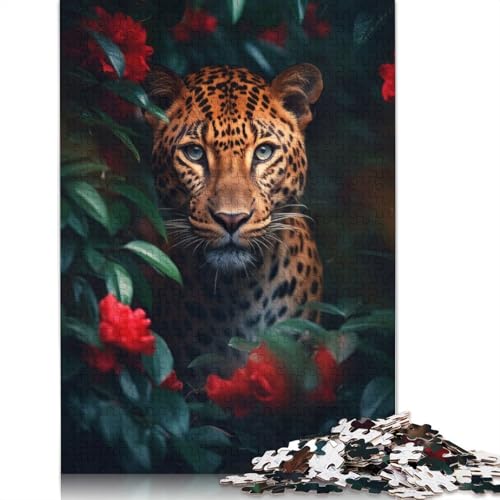 Leopard Green Jungle Roses Puzzles 1000 Teile Schwer Puzzle Spielzeug Lernspiel Impossible Herausforderung Spielzeug Für Erwachsene Und Kinder Ab 14 Jahren 1000pcs (38x26cm) von LMYmoney