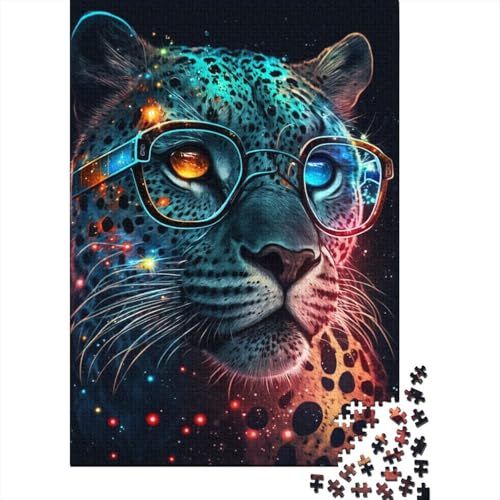 Leopard mit Brille, Puzzle, Dekompressionsspielzeug, rechteckiges Papierpuzzle für Kinder und Erwachsene ab 12 Jahren, 1000 Teile (38 x 26 cm) von LMYmoney