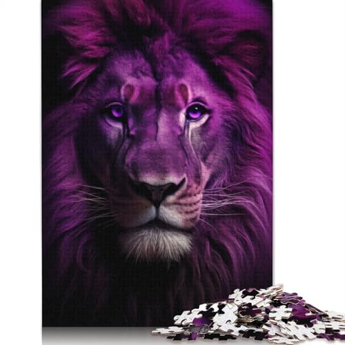 Lilafarbenes Löwenporträt-Puzzle, hochwertiges, 100% recyceltes Papppapier, rechteckiges Puzzle für Jungen oder Mädchen, 1000 Teile (26 x 38 cm) von LMYmoney