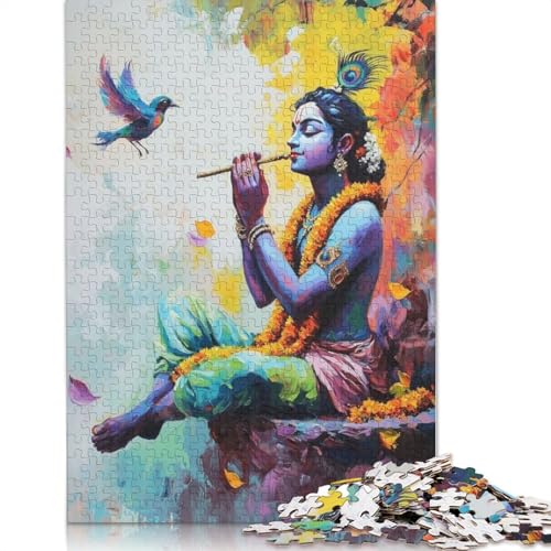 Lord Krishna spielt Flöte Puzzle für Erwachsene, Heimdekoration, Denksport-Puzzle für Kinder ab 12 Jahren, 1000 Teile (75 x 50 cm) von LMYmoney