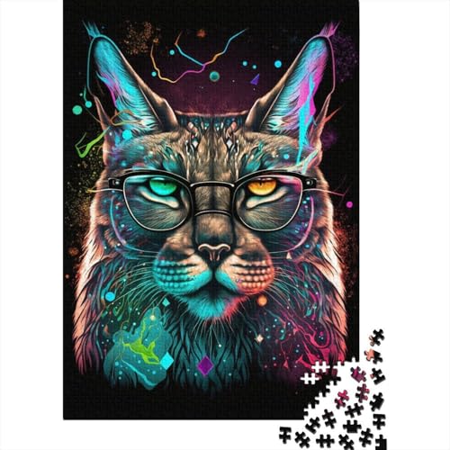 Luchs mit Brille, Puzzle, Dekompressionsspielzeug, rechteckiges Papierpuzzle für Kinder und Erwachsene ab 12 Jahren, 1000 Teile (38 x 26 cm) von LMYmoney