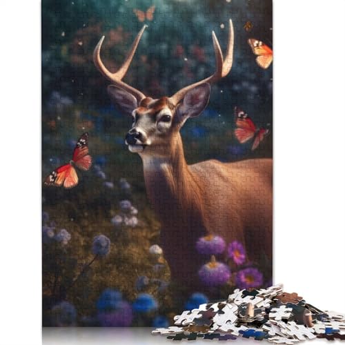 Magisches Hirsch-Schmetterlings-Puzzle, präzises ineinandergreifendes Papier-Rechteckpuzzle für Erwachsene und Kinder, einzigartiges Geschenk, 1000 Teile (75 x 50 cm) von LMYmoney