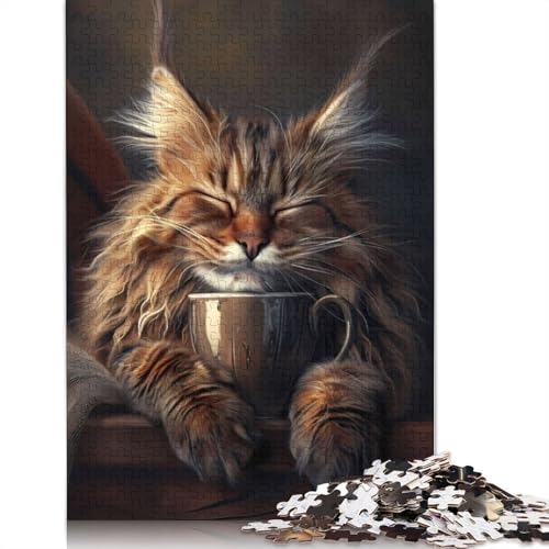 Maine Coon Kaffeekatze Puzzle, rechteckig, Pappe, 100 Prozent Recyclingkarton, Puzzle für Erwachsene und Kinder, Geschenke, 1000 Teile (26 x 38 cm) von LMYmoney