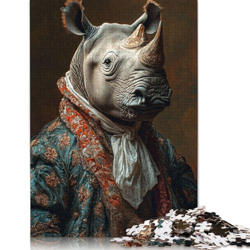 Majestic White Rhinoceros Puzzles 1000 Teile Schwer Puzzle Spielzeug Lernspiel Impossible Herausforderungsspielzeug Für Erwachsene Kinder 1000pcs (40x28cm) von LMYmoney