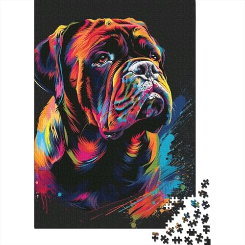 Mastiff Dog Art Puzzles 1000 Teile Holzpuzzles für Erwachsene und Teenager Familienspiel 1000 Stück (38 x 26 cm) von LMYmoney