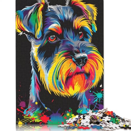 Miniaturschnauzer DJ Neon Puzzle für Erwachsene, 1000 Teile, Holzpuzzles für Erwachsene, Puzzles für Jugendliche ab 12 Jahren, (75 x 50 cm) von LMYmoney