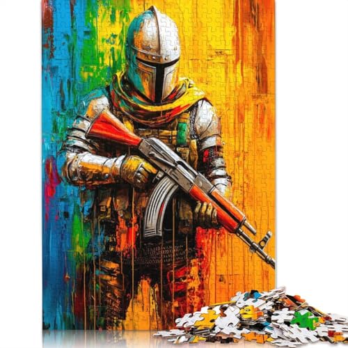 Mittelalterlicher Krieger mit AK-47-Puzzle, rechteckig, aus Pappe, 100% recycelter Pappe, Puzzle für Erwachsene und Kinder, Geschenke, 1000 Teile (26 x 38 cm) von LMYmoney