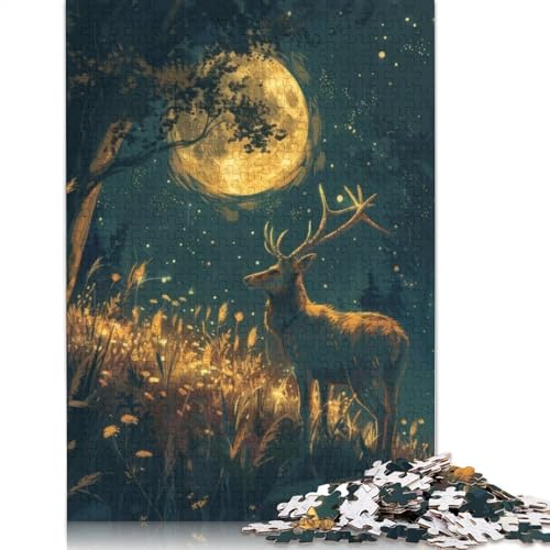 Moonlit Deer Puzzle 1000 Teile Schwer Puzzle Spielzeug Lernspiel Impossible Herausforderung Spielzeug Für Erwachsene Kinder 1000pcs (38x26cm) von LMYmoney