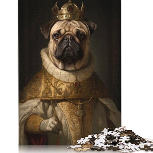Mops-Hund angezogen, Euro King Puzzle, herausfordernd und knifflig, 100 Prozent recycelte Pappe, Puzzle für Erwachsene, Geburtstagsgeschenk, 1000 Teile (26 x 38 cm) von LMYmoney