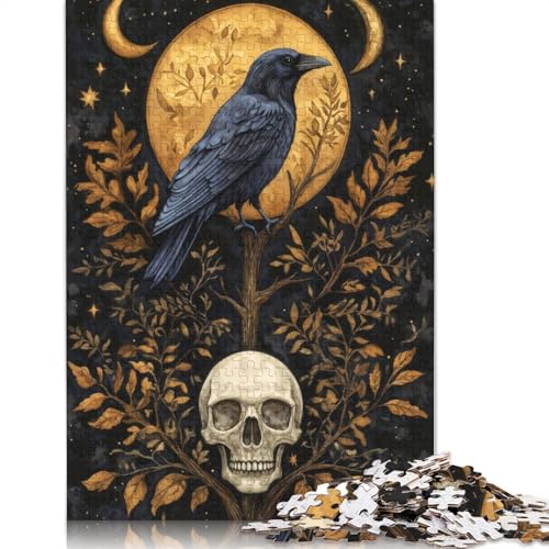 Mystical Raven and Skull Under Golden Moon Puzzle 1000-teilige Schwer Puzzle Spielzeug Lernspiel Impossible Herausforderungsspielzeug Für Erwachsene Und Kinder Ab 14 Jahren 1000pcs (38x26cm) von LMYmoney
