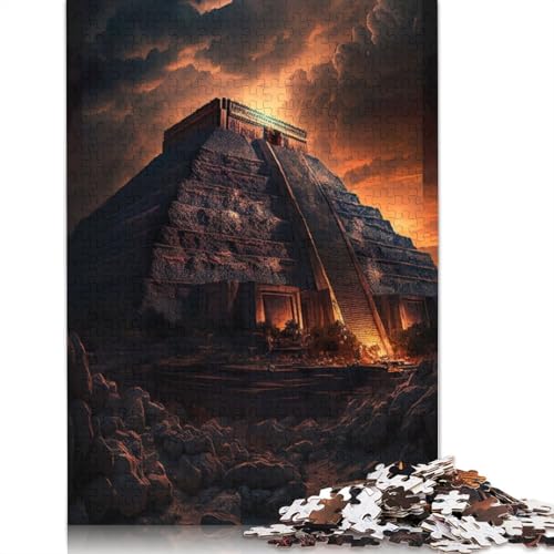 Mystisches Maya-Pyramiden-Puzzle für Erwachsene, 100% recycelte Holzplatte, Denksportaufgaben für Frauen und Männer, 1000 Teile (75 x 50 cm) von LMYmoney