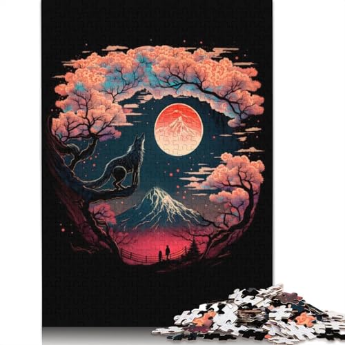 Nacht-Puzzle für Erwachsene, Fuji-Berg, 1000 Teile, 100 Prozent recycelte Holzplatte, Denkpuzzles für Erwachsene, für Jungen oder Mädchen, 1000 Teile (75 x 50 cm) von LMYmoney