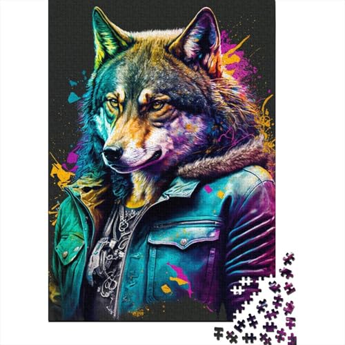 Neon Art Wolf Puzzles für Erwachsene, 1000-teiliges Puzzle für Teenager ab 12 Jahren, 1000 Teile (38 x 26 cm) von LMYmoney
