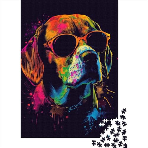 Neon-Beagle mit Sonnenbrille, 1000-teiliges Puzzle für Teenager, Geschenke, Holzpuzzle, Puzzle für Erwachsene, Lernspiele für Zuhause, DIY-Spielzeug, 1000 Teile (38 x 26 cm) von LMYmoney