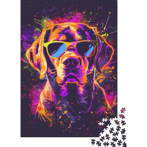 Neon-Beagle mit Sonnenbrille, Puzzle, rechteckig, Pappe, 100% recycelter Karton, Puzzle für Erwachsene, 1000 Teile (38 x 26 cm) von LMYmoney