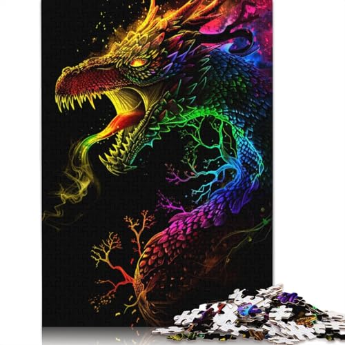 Neon Dragon Holzpuzzle 1000 Teile Puzzle für Erwachsene Lernspiel Herausforderung Spielzeug 1000 Stück (75x50cm) von LMYmoney