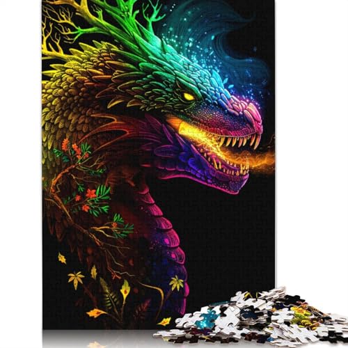 Neon Dragon Holzpuzzle 1000 Teile Puzzle für Erwachsene Lernspiel Herausforderung Spielzeug 1000 Stück (75x50cm) von LMYmoney