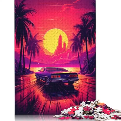 Neon-Sonnenuntergang-Sportwagen-Puzzles für Erwachsene, 1000-teiliges Puzzle für Teenager, Lernspiel, Herausforderung, Spielzeug, 1000 Stück (75 x 50 cm) von LMYmoney