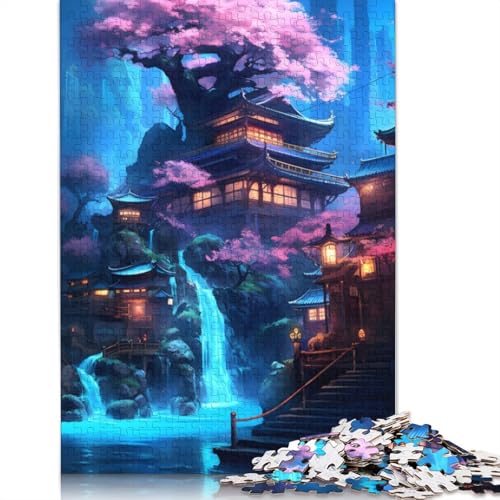 Neon-Wasserfall-Tempel-Puzzles für Erwachsene, Spielzeug, Lernspiel, schwierige Puzzles für Kinder ab 12 Jahren, 1500 Teile (85 x 57 cm) von LMYmoney