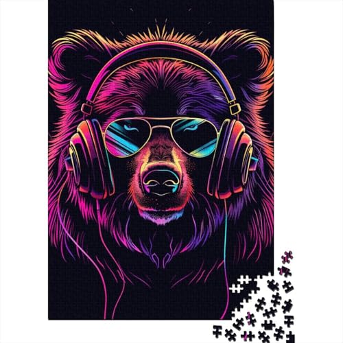 Neonbär mit Sonnenbrille, Puzzle für Erwachsene, 1000 Teile, Holzpuzzle für Erwachsene, Puzzles für Jugendliche ab 12 Jahren, (38 x 26 cm) von LMYmoney