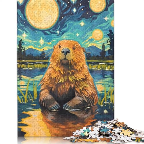 Niedliches Biber-Sternennacht-Puzzle für Erwachsene, Lernspiel, Cooles Puzzle für Erwachsene und Kinder, 1000 Teile (75 x 50 cm) von LMYmoney