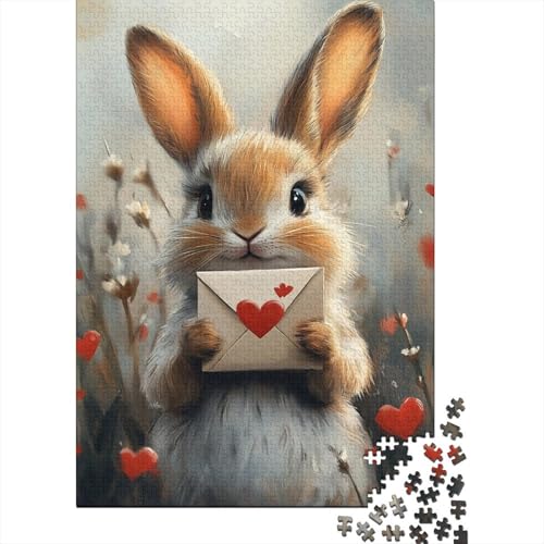 Niedliches Häschen-Puzzle für Erwachsene, 100% recycelte Holzplatte, Denksportaufgaben für Frauen und Männer, 1000 Teile (75 x 50 cm) von LMYmoney