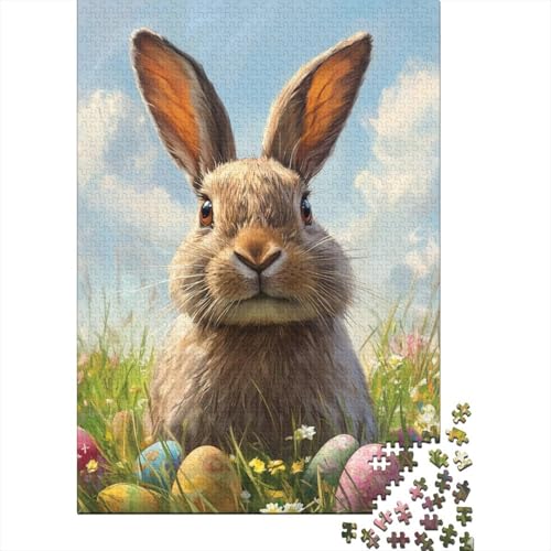 Niedliches Osterhasen-Puzzle für Erwachsene, 100% recycelte Holzplatte, Denksportaufgaben für Damen und Herren, 1000 Teile (75 x 50 cm) von LMYmoney