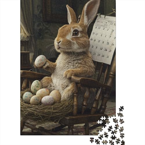 Niedliches Osterhasen-Puzzle für Erwachsene, 100% recycelte Holzplatte, Denksportaufgaben für Damen und Herren, 1000 Teile (75 x 50 cm) von LMYmoney