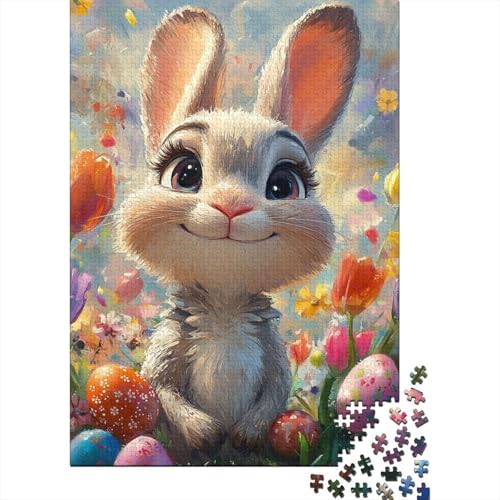 Niedliches Osterhasen-Puzzle für Erwachsene, 100% recycelte Holzplatte, Denksportaufgaben für Damen und Herren, 1000 Teile (75 x 50 cm) von LMYmoney