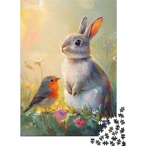 Niedliches Osterhasen-Puzzle für Erwachsene, 100% recycelte Holzplatte, Denksportaufgaben für Damen und Herren, 1000 Teile (75 x 50 cm) von LMYmoney