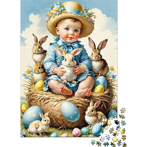 Niedliches Osterhasen-Puzzle für Erwachsene, 100% recycelte Holzplatte, Denksportaufgaben für Damen und Herren, 1000 Teile (75 x 50 cm) von LMYmoney