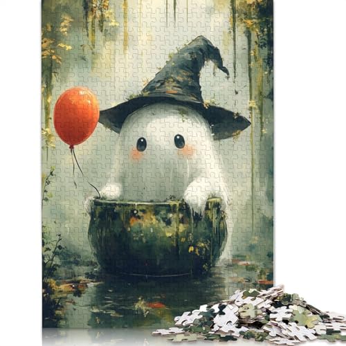 Niedliches Puzzle „Geist im Kessel“ für Erwachsene, 100% recycelte Holzplatte, Denksportaufgaben für Frauen und Männer, 1000 Teile (75 x 50 cm) von LMYmoney