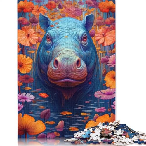 Nilpferd-Blumenporträt-Puzzle, Dekompressionsspielzeug, 100 Prozent recycelter Karton, Puzzle für Erwachsene, Teenager, Vatertagsgeschenke, 1000 Teile (26 x 38 cm) von LMYmoney