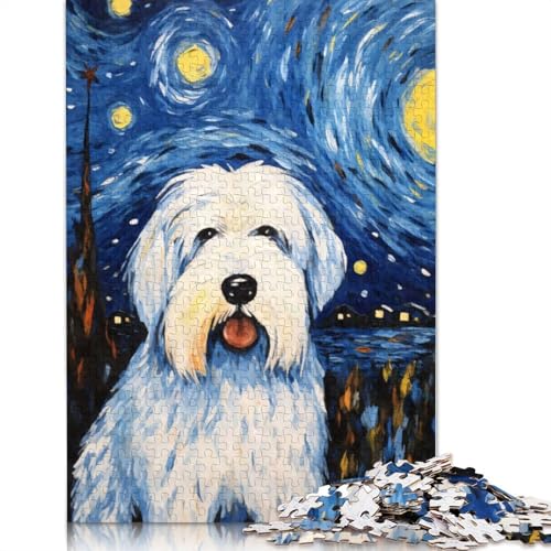 Old English Sheepdog Night Puzzle 1000 Teile für Erwachsene, Holzpuzzle, Gehirntraining, Herausforderungsspiel, Unterhaltungsgeschenke, Familienaktivität (38 x 26 cm) von LMYmoney